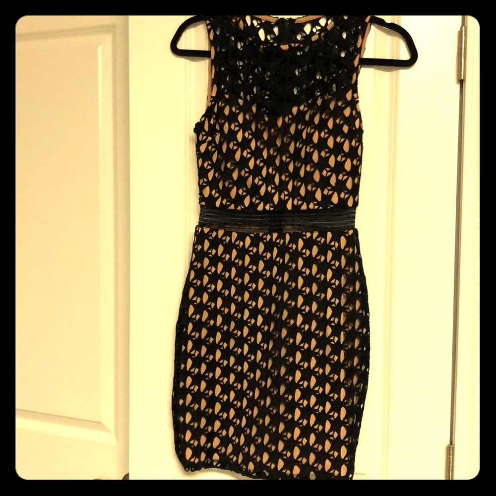 Black Lace Dress with Nude Underlay Size 3